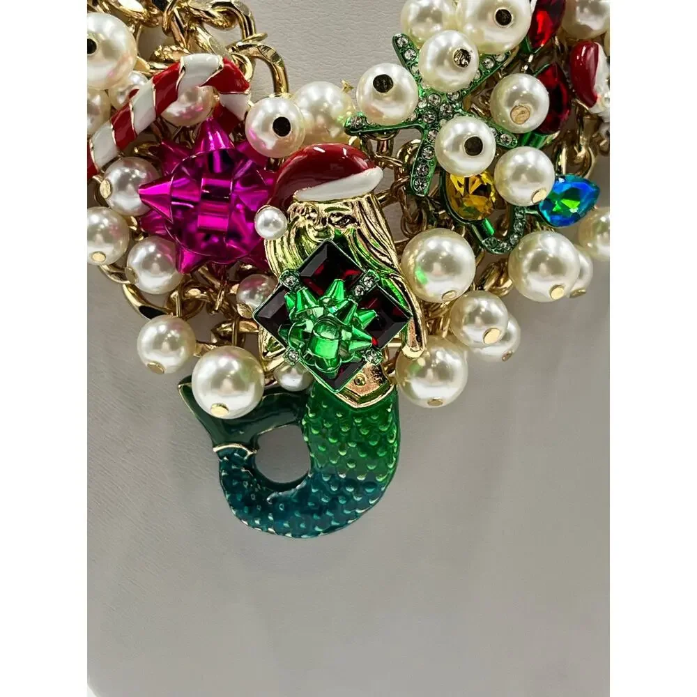 Betsey Johnson Santa‎ Mermaid Candy Cane Drama Christmas Xmas Statement Necklace